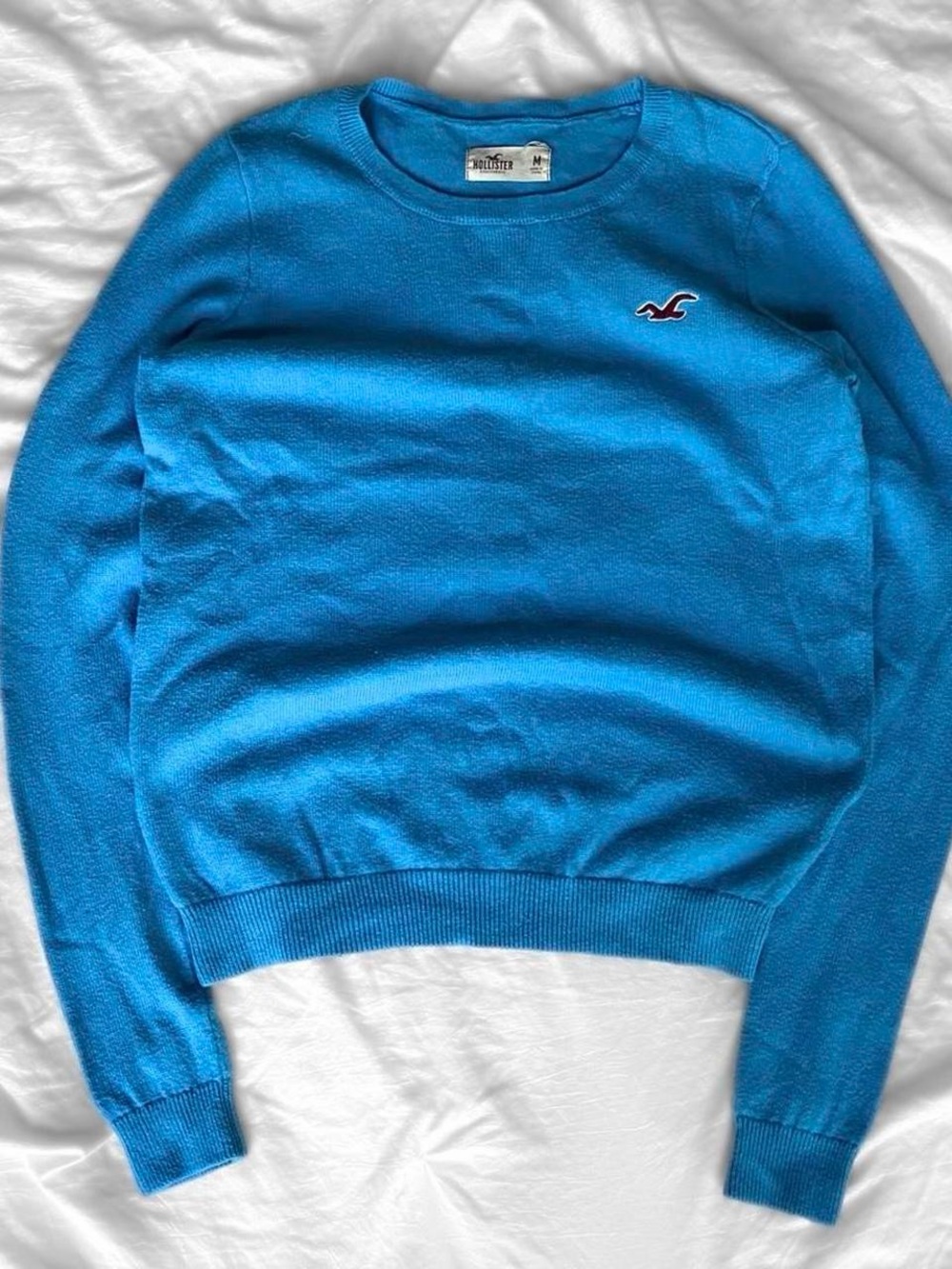 Hollister Crewneck Blue Retro Y2K Style Knit Sweater M